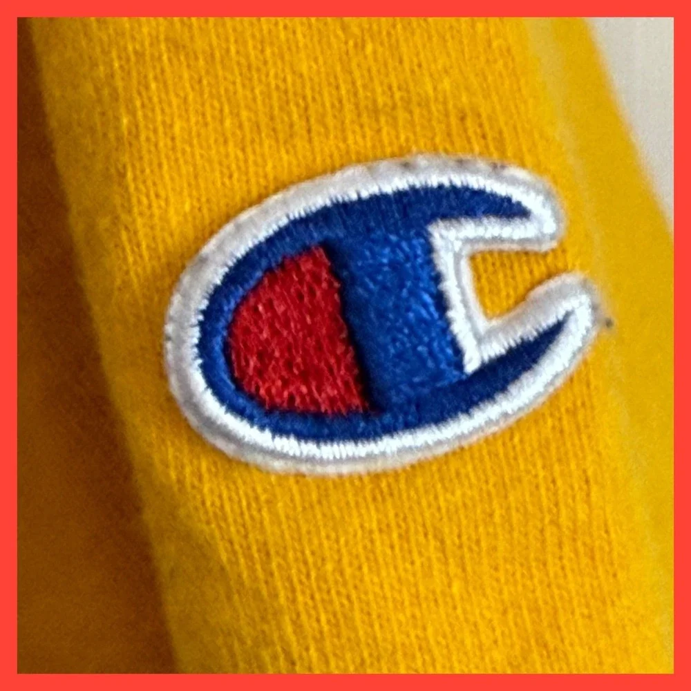 Champion Mens Small Yellow Graphic Logo Short Sleeve T-Shirt Crew Neck Mustard - Picture 4 of 5